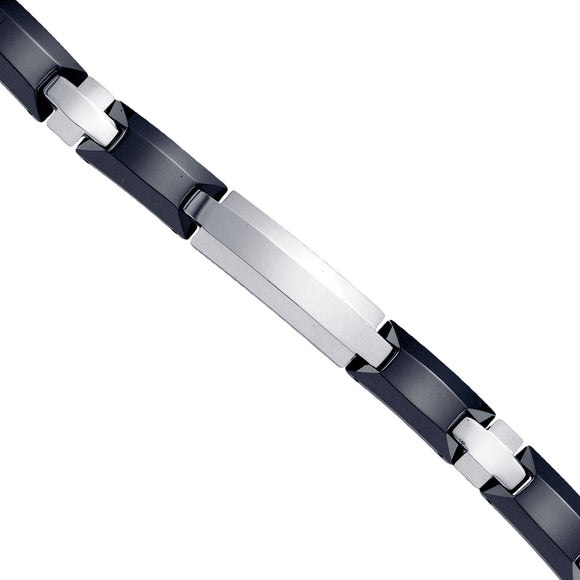 Tungsten And Black Ceramic Mens Polished Fashion Bracelet 9mm Size 8.5 Inches