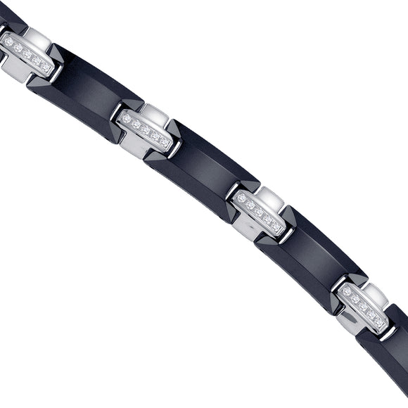 Tungsten Black Tone Mens Polished CZ Cubic Zirconia Fancy Bracelet 9mm Size 8.5 Inches