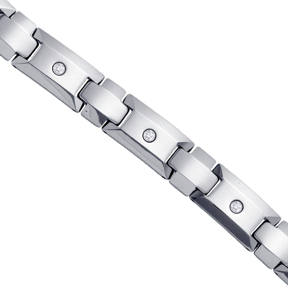 Tungsten Mens Polished CZ Cubic Zirconia Fancy Bracelet 12mm Size 8.5 Inches