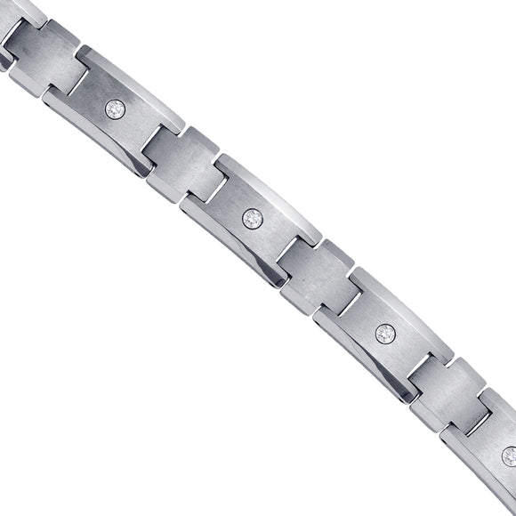 Tungsten Mens Polished & Brushed CZ Cubic Zirconia Fancy Bracelet 12mm Size 8.5 Inches