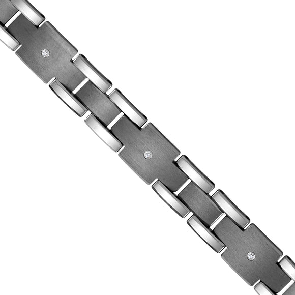 Tungsten Mens Polished And Brushed CZ Cubic Zirconia Fashion Bracelet 16mm Size 8.5 Inches
