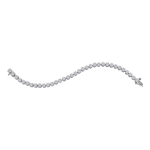 14kt White Gold Womens Round Diamond Flower Cluster Tennis Bracelet 4 Cttw