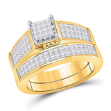 14kt Yellow Gold Womens Princess Diamond Cluster Bridal Wedding Ring Band Set 2 Cttw