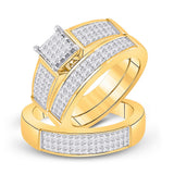 14kt Yellow Gold Womens Princess Diamond Cluster Bridal Wedding Ring Band Set 2 Cttw