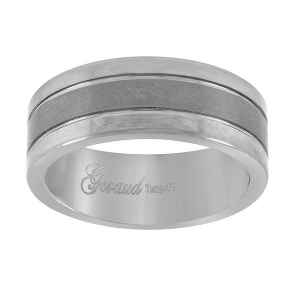 Tungsten Center Brushed with Two Grooves Mens Comfort-fit 8mm Size-7.5 Wedding Band