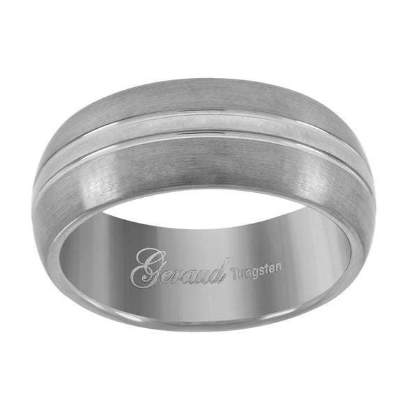Tungsten Brushed Finished Center Grooved Mens Comfort-fit 8mm Size-7.5 Wedding Band