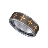 Tungsten Brushed Mens Comfort-fit 8mm Size-8.5 Wedding Band with Gold-tone Cross