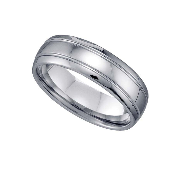 Tungsten Shiny Mens Comfort-fit 7mm Size-7 Wedding Band with Grooves