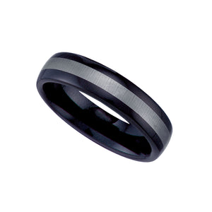 Tungsten Black w/Silver-tone Stripe Mens Comfort-fit 6mm Size-7 Wedding Band