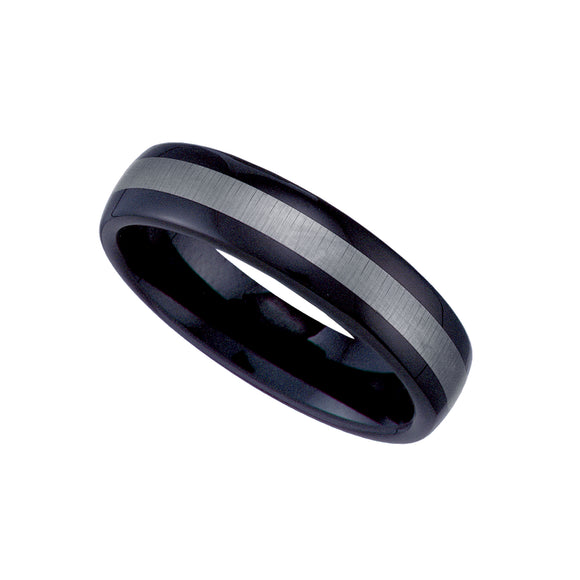 Tungsten Black w/Silver-tone Stripe Mens Comfort-fit 6mm Size-7 Wedding Band