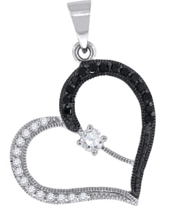 925 Sterling Silver Womens Black CZ Heart Charm Pendant