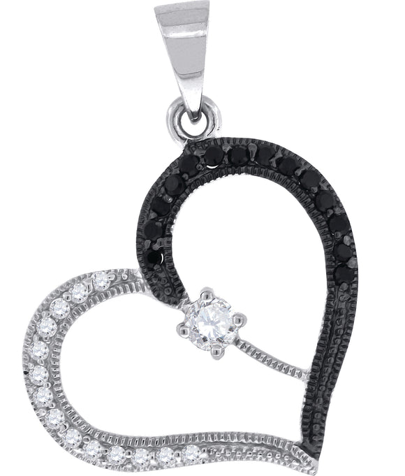 925 Sterling Silver Womens Black CZ Heart Charm Pendant