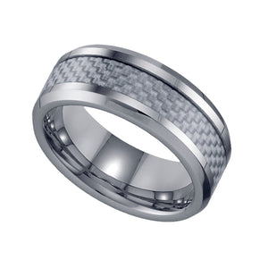 Tungsten Grey Carbon Fiber Inlay Comfort-fit 8mm Size-7 Wedding Band