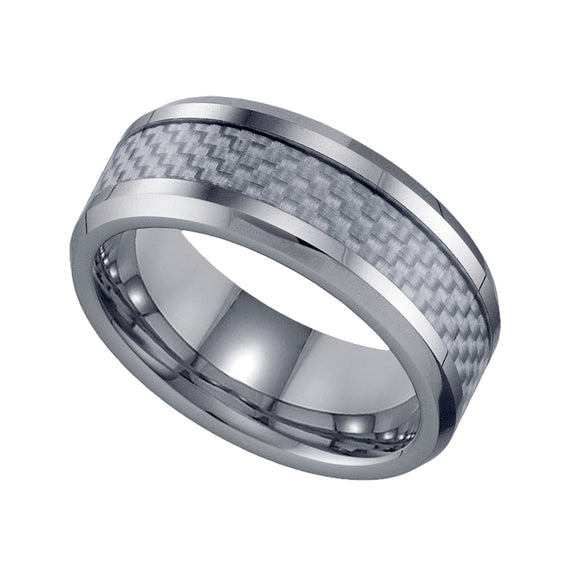 Tungsten Grey Carbon Fiber Inlay Comfort-fit 8mm Size-7 Wedding Band