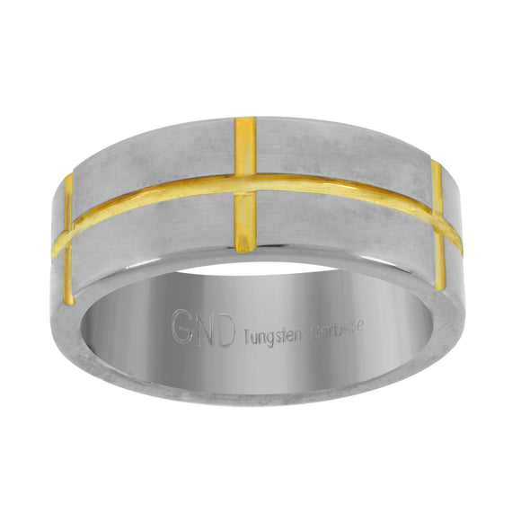 Tungsten Two-tone Polished Grooved Mens Comfort-fit 8mm Size-8 Wedding Band