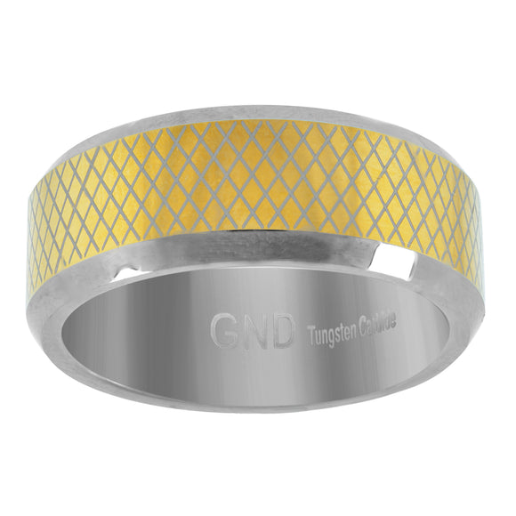 Tungsten Two-tone Polished Laser Itched Comfort-fit 8mm Size-8 Wedding Band