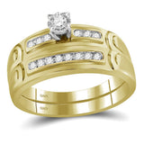 10kt Yellow Gold His Hers Round Diamond Solitaire Matching Wedding Set 1/4 Cttw