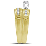 10kt Yellow Gold His Hers Round Diamond Solitaire Matching Wedding Set 1/4 Cttw