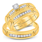 10kt Yellow Gold His Hers Round Diamond Solitaire Matching Wedding Set 1/4 Cttw