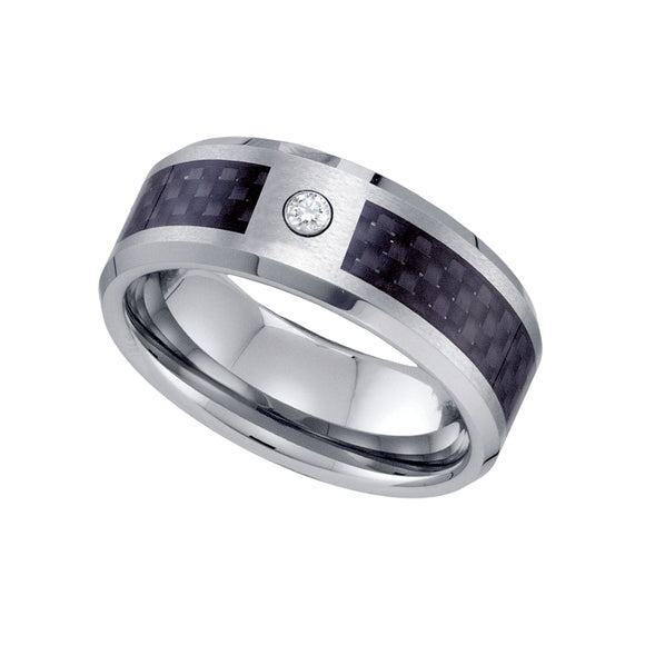 Tungsten Carbon Fiber Inlay Center CZ Mens Comfort-fit 8mm Size-7 Wedding Band