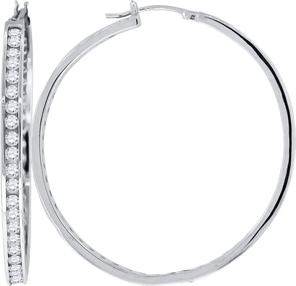 925 Sterling Silver Womens Cubic Zirconia Single Row Huggie Hoop Earrings