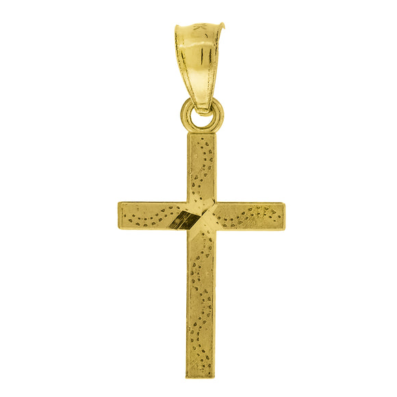 10kt Yellow Gold Diamond-cut Unisex Cross Ht:21.1mm x W:10mm Religious Charm Pendant