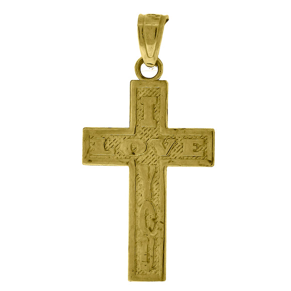 10kt Yellow Gold Unisex Cross I Love You Ht:26.8mm x W:13.4mm Religious Charm Pendant
