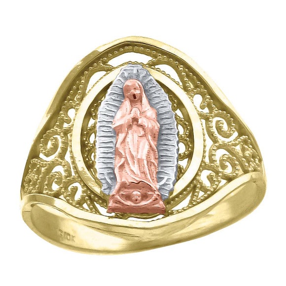 10kt Tri-color Gold Womens Filigree Lady Of Guadalupe Religious Ring