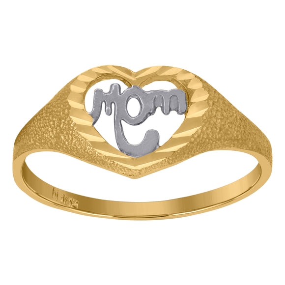 10kt Two-tone Gold Womens DC Textured Mom Heart Shape Ring