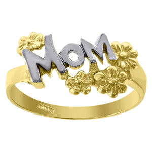 10kt Two-tone Gold Womens Polished Finish Floral Mom Band Ring