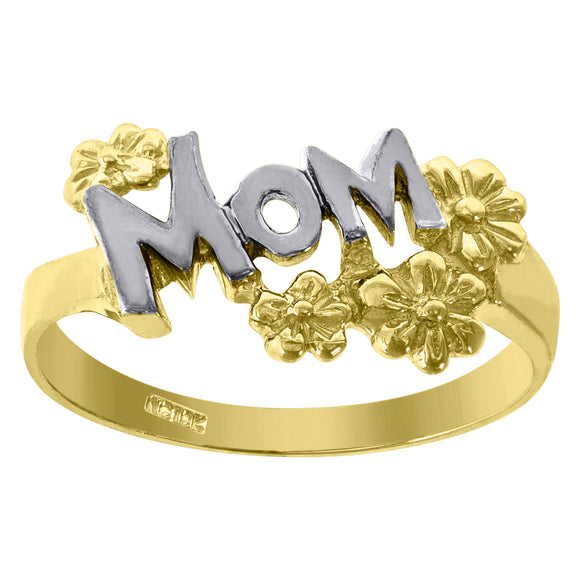 10kt Two-tone Gold Womens Polished Finish Floral Mom Band Ring