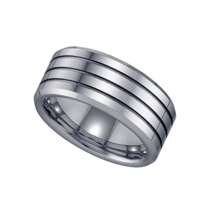Tungsten Triple Groove Mens Comfort-fit 9mm Size-7.5 Wedding Anniversary Band