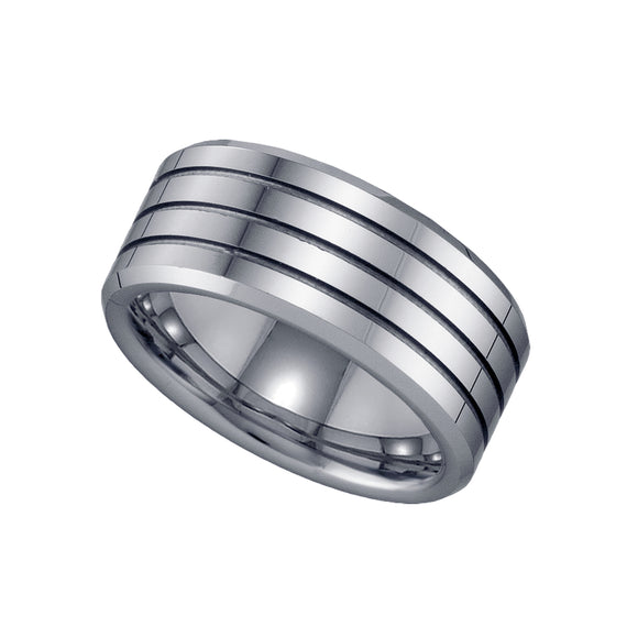 Tungsten Triple Groove Mens Comfort-fit 9mm Size-7.5 Wedding Anniversary Band