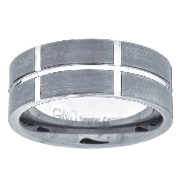 Tungsten Brushed Finish Notched Mens Comfort-fit 8mm Size-7 Wedding Band