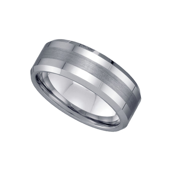 Tungsten Center Brushed Beveled Edges Mens Comfort-fit 8mm Size-7 Wedding Band