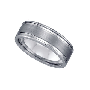 Tungsten Brushed Center With Grooves Mens Comfort-fit 8mm Size-7 Wedding Band