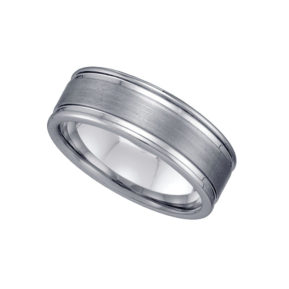 Tungsten Brushed Center With Grooves Mens Comfort-fit 8mm Size-7 Wedding Band