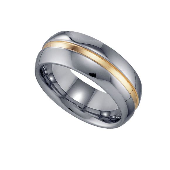 Tungsten Two-tone Polished Grooved Comfort-fit 8mm Size-7 Wedding Band