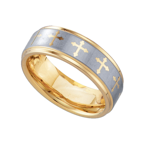 Tungsten Brushed Center Two-tone Celtic Cross Mens Comfort-fit 8mm Size-7 Wedding Band