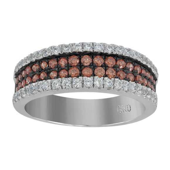 925 Sterling Silver Mens White Brown Cubic-Zirconia 4 Rows Wedding Band Ring Size 8