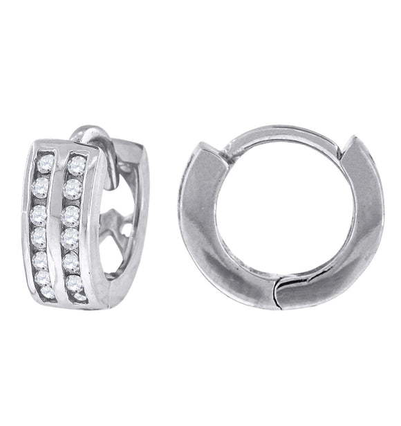 925 Sterling Silver Womens Cubic Zirconia Double Row Huggie Hoop Earrings
