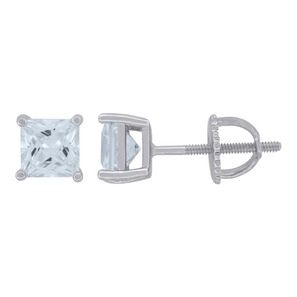 925 Sterling Silver Womens Cubic Zirconia Square Classic Studs Earrings