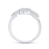 14kt White Gold Womens Round Diamond Triple Flower Cluster Ring 1/2 Cttw