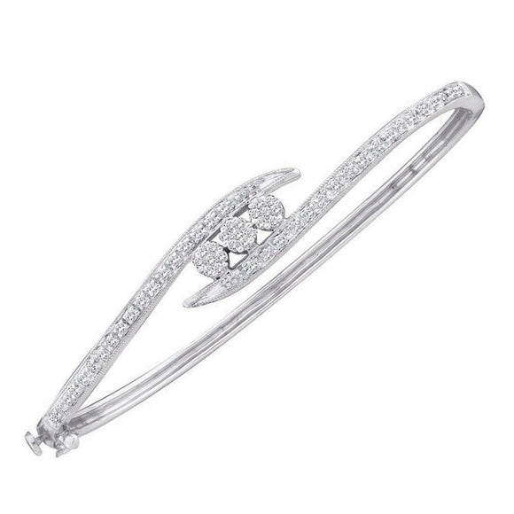 14kt White Gold Womens Round Diamond Cluster Bangle Bracelet 1/2 Cttw