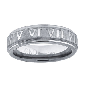 Tungsten Brushed Center Roman Numbers Engraved Mens Comfort-fit 6mm Size-7 Wedding Band