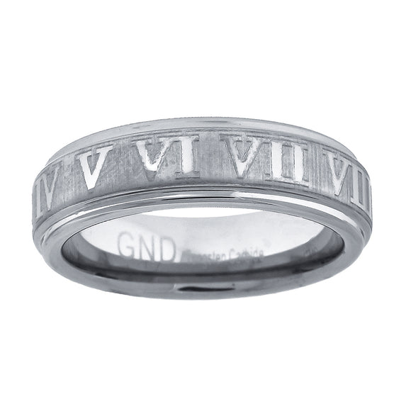 Tungsten Brushed Center Roman Numbers Engraved Mens Comfort-fit 6mm Size-7 Wedding Band