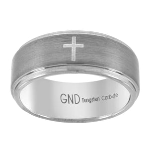 Tungsten Brushed Center Laser Itched Cross Mens Comfort-fit 8mm Size-7 Wedding Band