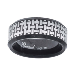 Tungsten Black Polished Laser Itched Mens Comfort-fit 8mm Size-7 Wedding Band