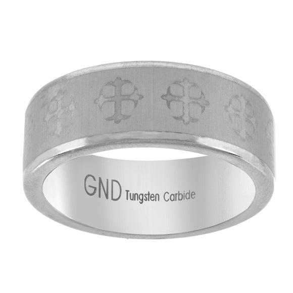 Tungsten Brushed Center Laser Itched Celtic Cross Mens Comfort-fit 8mm Size-7 Wedding Band