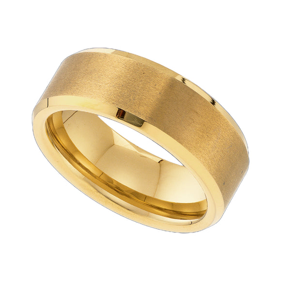Tungsten Gold-tone Brushed Center Mens Comfort-fit 8mm Size-7 Wedding Band